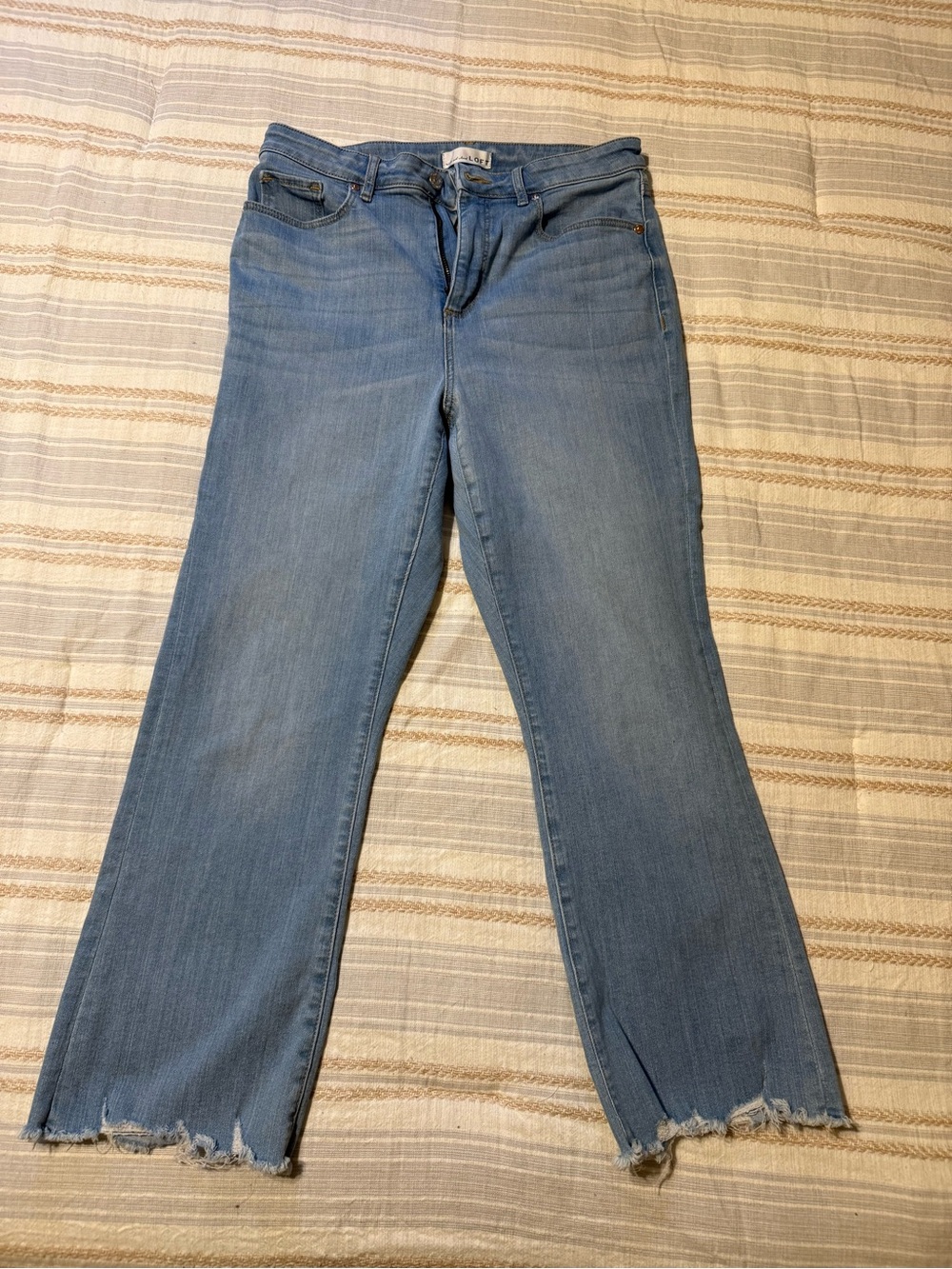 LOFT Light Blue Kick Crop Jeans with Frayed Hem